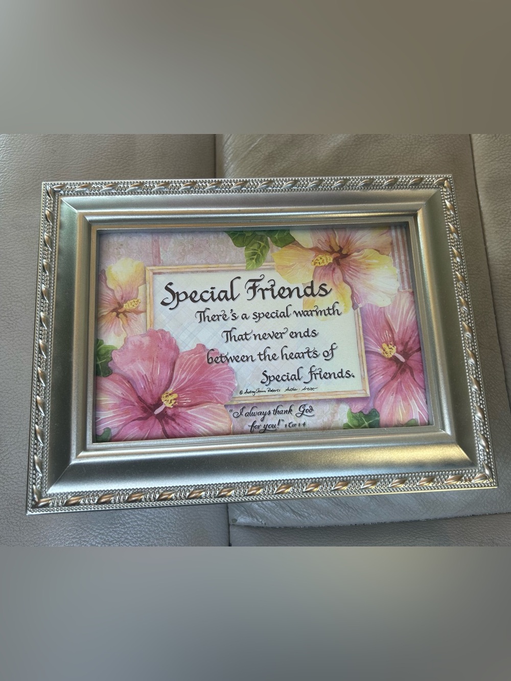Silver Framed 'Special Friends' Floral music jewelry box